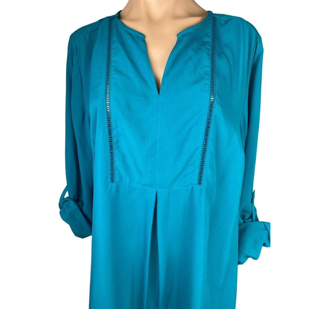 Lane Bryant Teal V-Notch Ladder-Trim Blouse